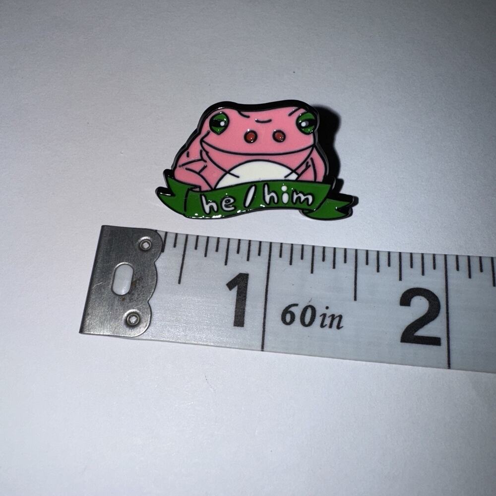 Pink Frog He Him Pin Brooch